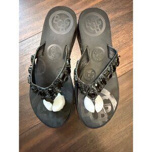 BCBG Flip Flops Light Weight Black with Beads Womans Size 10